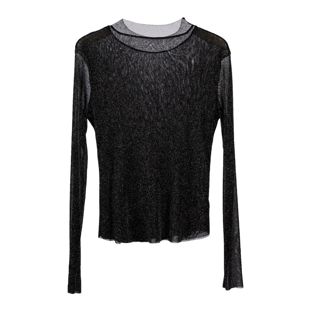Feiyuan Women's Semi-Sheer Long-Sleeve Top, Solid Color, Versatile Sexy Base Layer, Tummy Concealer, Spring 2026 Arrival