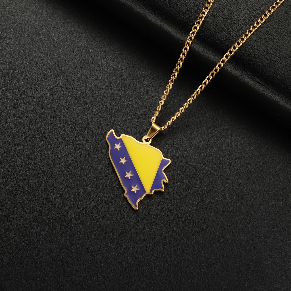 Enamel Bosnia and Herzegovina Map Pendant Necklaces Stainless Steel Women Men Charm Party Jewelry Gift