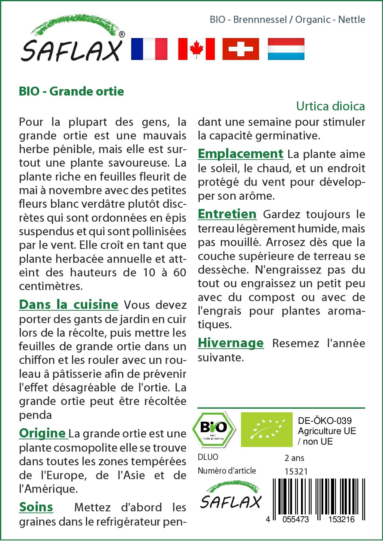 Graines De Grande Ortie BIO - 2000 Graines - Kit Cadeau Avec Boîte, Substrat, Carte - Urtica Dioica