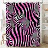 Black Pink Zebra Striped Shower Curtain For Bathroom Decor Polyester Fabric With Rings Holder Set (L)
