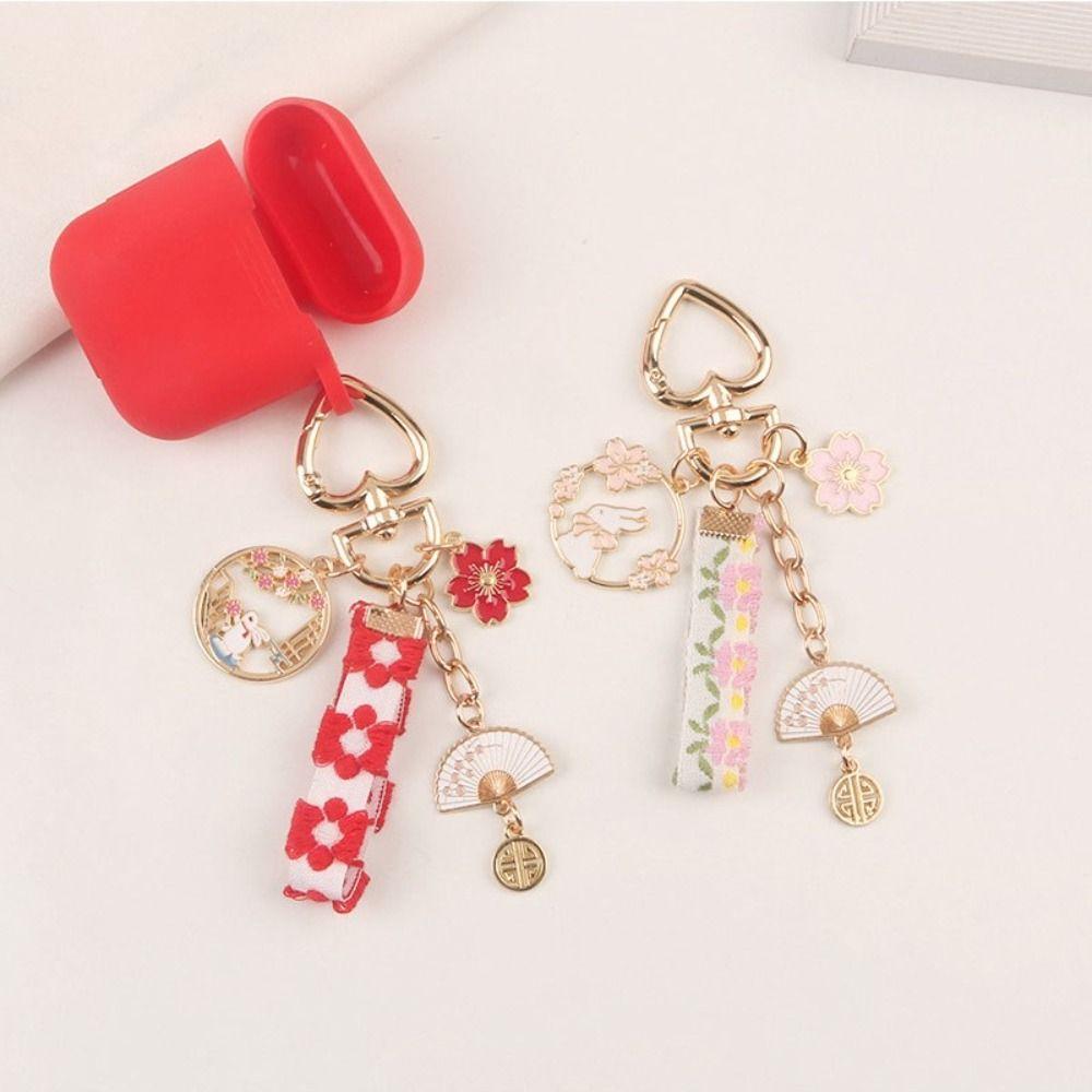 Kawaii Cartoon Pearl Floral Zinc Zinc Alloy Keyring Rabbit Keychain Women Backpack Decor Korean Style Pendant