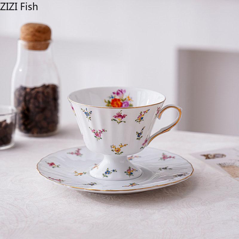 Classical Floral Texture Ceramic Cup&saucer Dining Table Coffee Mug Milk Tea Mugs Afternoon Tea Teacup Fruit Juice Container