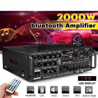 800W 220V - 240V EQ Bluetooth Stereo Amplifier 4 Ohm 2CH USB 64GB Disk/SD Card Car Home 220V