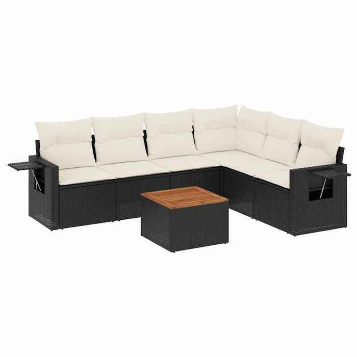 VidaXL Garden Lounge Set with Cushions 7 Pcs, Patio Sofas, Patio Furniture Set, Outdoor Furniture, Black 3256910