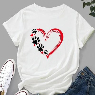 Dog Paw Print TShirt Funny Short Sleeve ONeck Tops Womens TShirt Casual Top Summer Fashion Clothing White Black Tee