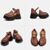 Johnature Sandales en Cuir Véritable à Semelles Épaisses Bout Rond Rétro Talon Épais Chaussures Plateformes pour Femmes