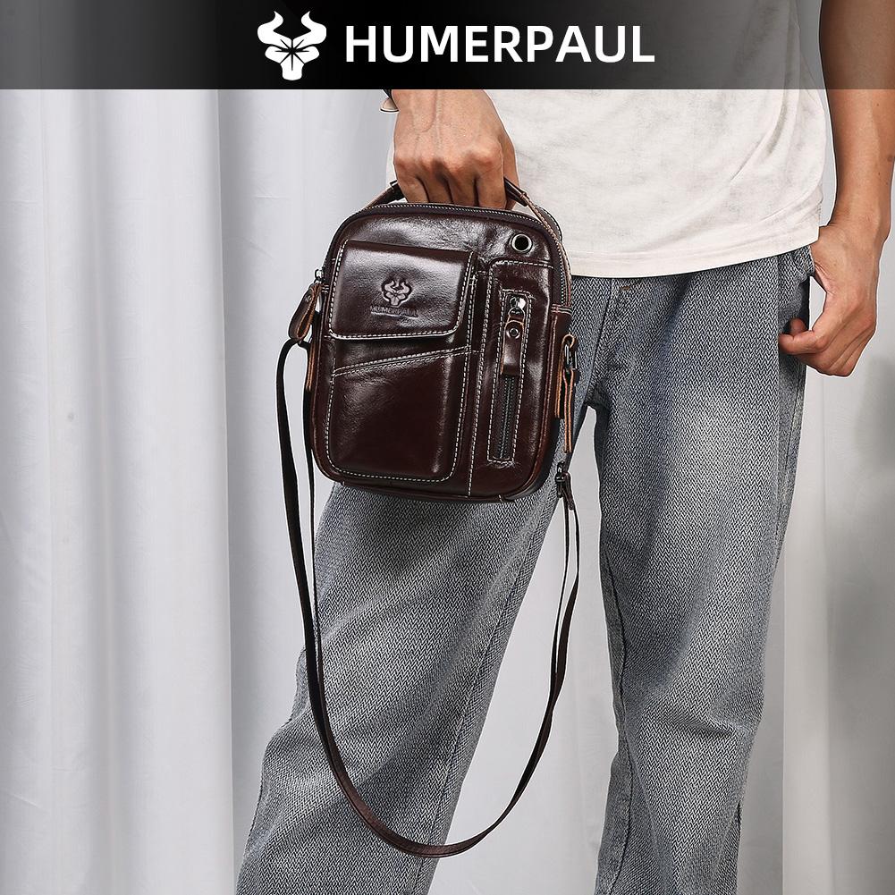 Humerpaul Men Leather Messenger Bag Multifunctional Shoulder Bag Handbag Briefcase Travel Backpack