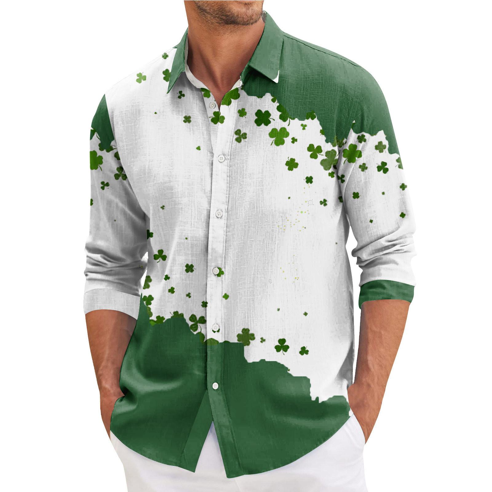 

Мужская весенняя повседневная свободная рубашка с длинным рукавом с принтом Мужская рубашка L зелёный