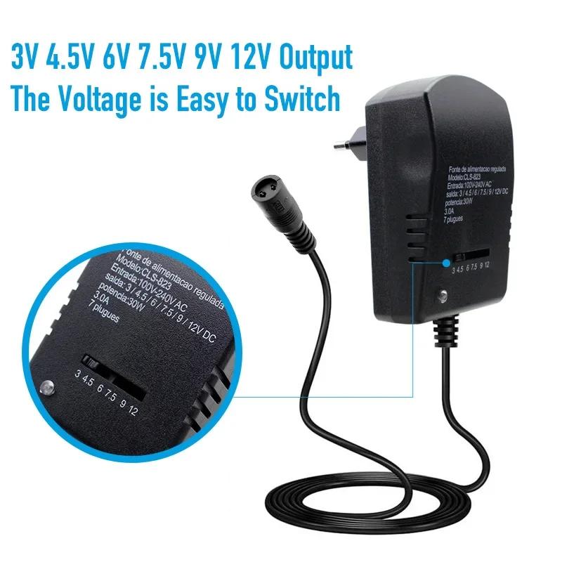 Adjustable Switching Power Supply 12V Volt Transformer AC 220V TO DC 3V 4.5V 6V 7.5V 9V 12V Power Source with DC Female 7 Plug