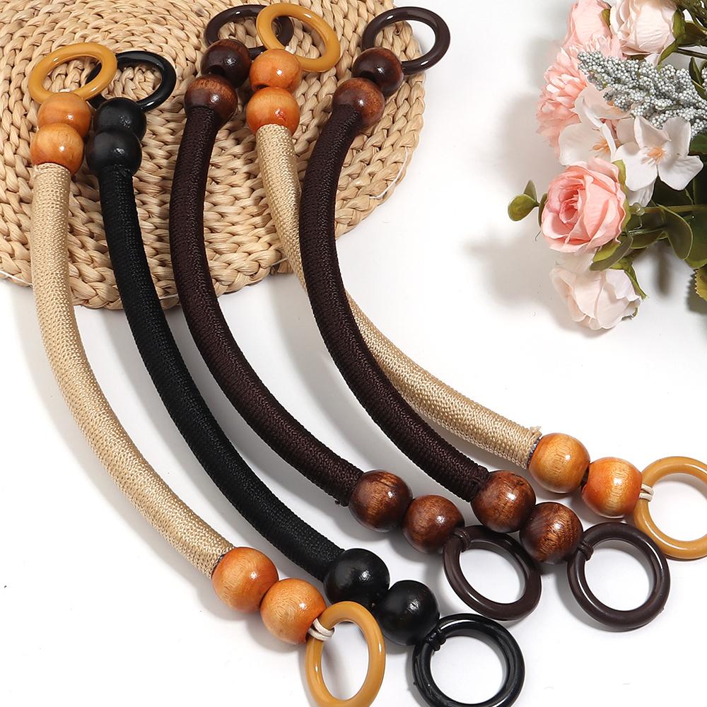 1pc Wooden Handbag Handle Rope Vintage Woven Wooden Bead Handbag Handle For DIY Crafts Bag Strap Replacement Handbag Accessories