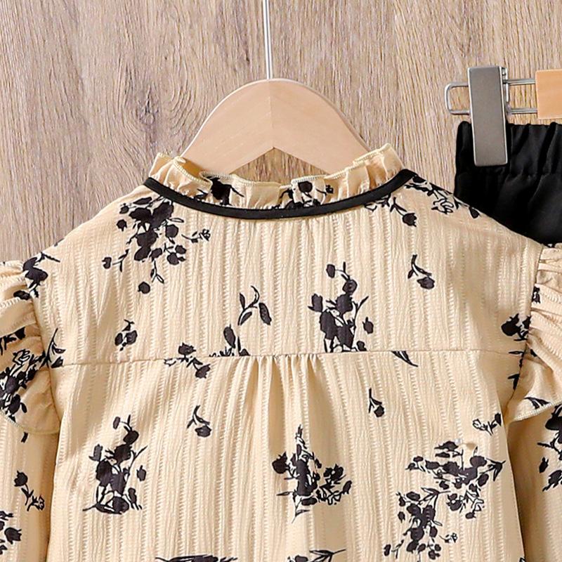 Mädchen Bekleidungsset Kinderbekleidung Herbst/Frühling Neuer Stil Mode Spitze Druck Langarmshirt + Weitbeinige Hose Zweiteilig