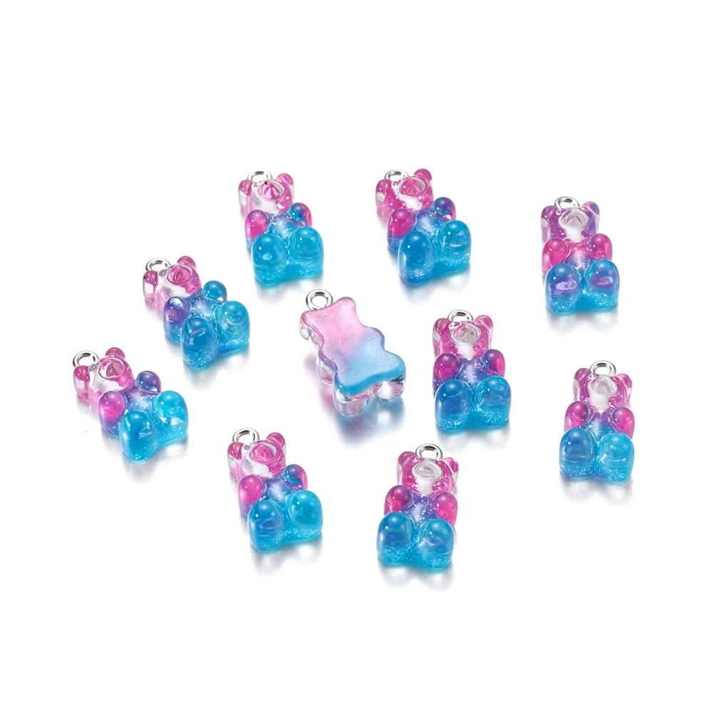 

10 шт. градиентные милые подвески в виде медведя из смолы, подвески для DIY ожерелье, браслет, серьги, кулон, ювелирные изделия, аксессуары для изготовления