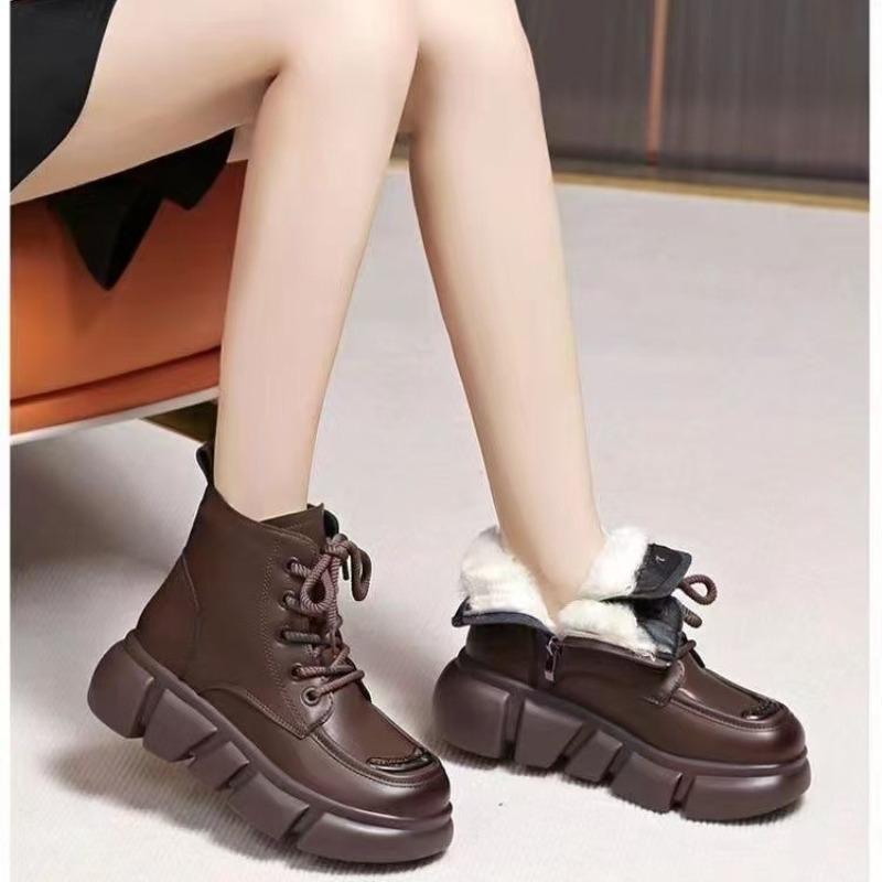 Soft Leather Platform Martin Boots Women's Autumn and Winter Versatile Retro Single Boots Non-slip Short Boots