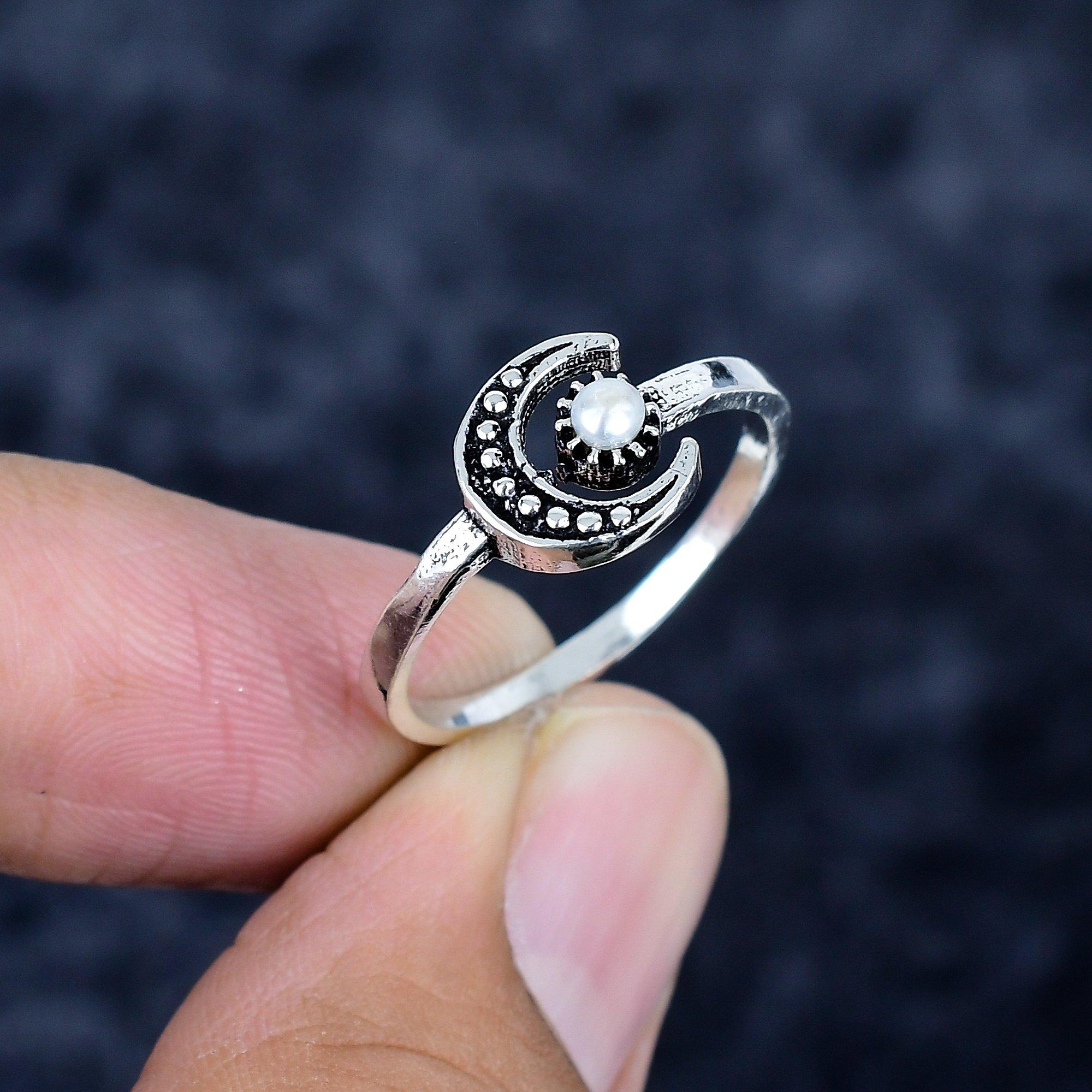 

Pearl Gemstone Handmade 925 Sterling Silver Jewelry Ring Size 10 MM-3448