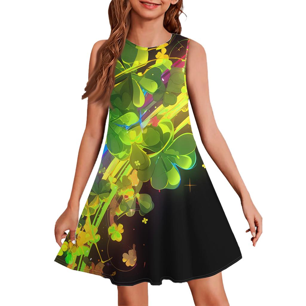 Girl Summer Dress Sleeveless Printed Color Casual Dress St. Patrick's Day