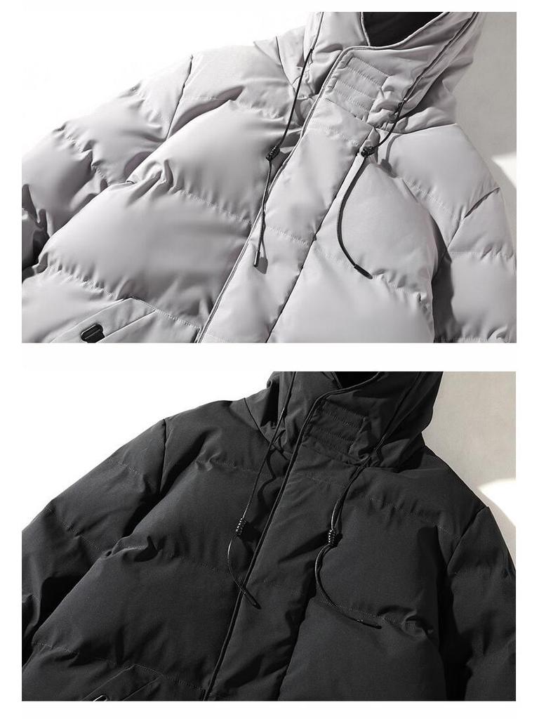 Men's Winter Hooded Mid-length Cotton-padded Jacket - Thick, Loose-fit Outerwear.