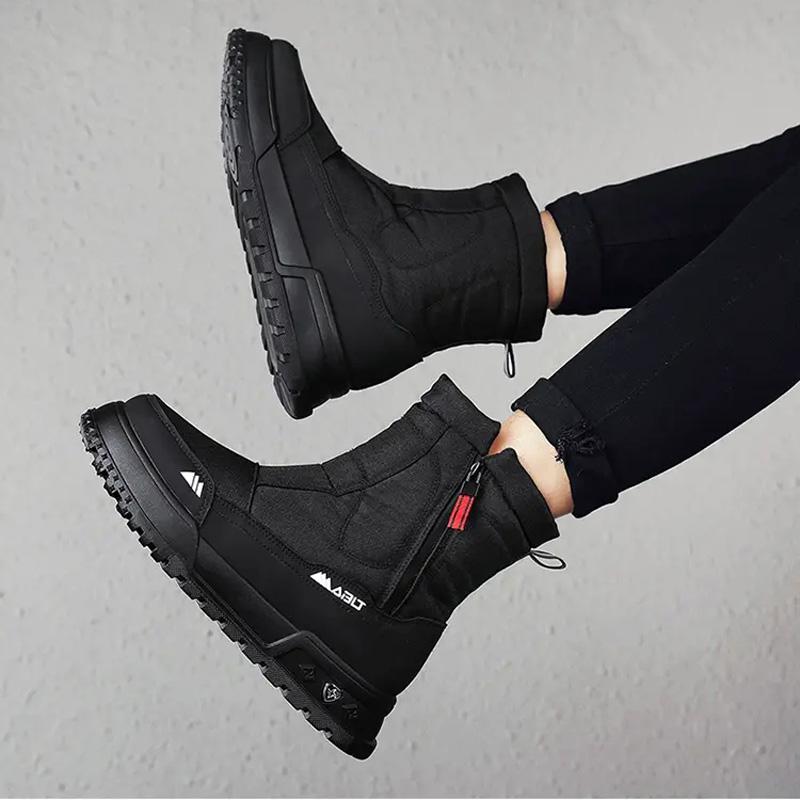 Pánské černé vysoké bavlněné boty plus sametové teplé sněhule odolné proti chladu a pohodlné outdoorové sportovní ležérní boty se zipem