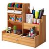 Organizador de Escritorio de Madera DIY Limpiador de Escritorio Portalápices Caja de Almacenamiento de Papelería de Gran Capacidad con Cajón para Oficina en Casa y Escuela