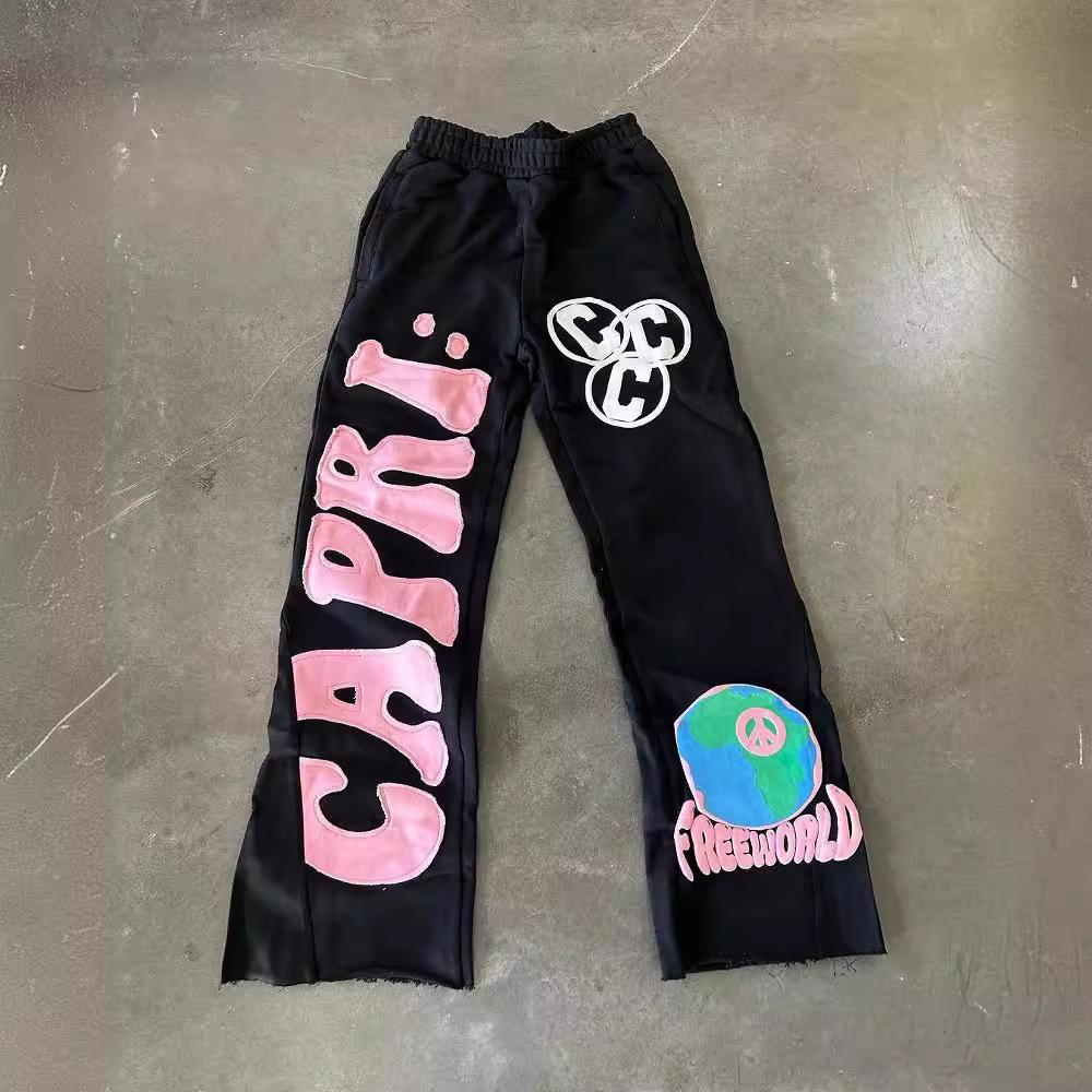 ZYLLO Y2k High Waist Sports Pants Gothic Retro Letter Trousers Men Loose Casual Versatile Wide Leg Pants Women