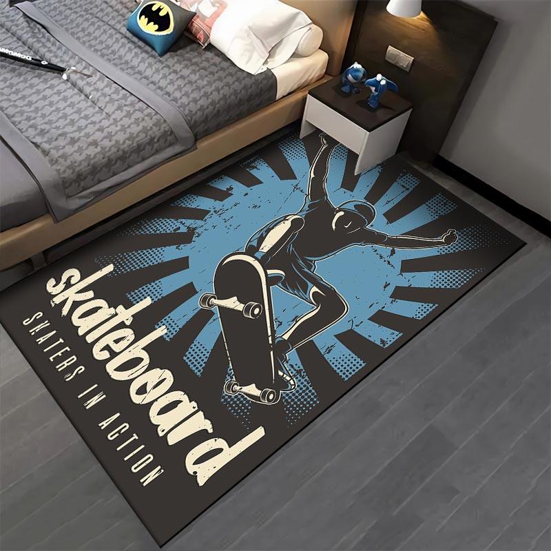 Skateboard Themed Carpet for Living Room - Skaters In Action Decor Suitable for Use As an Anti-slip for Living Room Bedroom Sofas