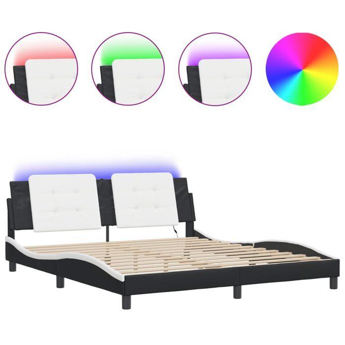 VidaXL Bed Frames with LED Lights, Double Bed with Headboard Cushion, Adult Bedroom Bed, Modern, Black White 3214129