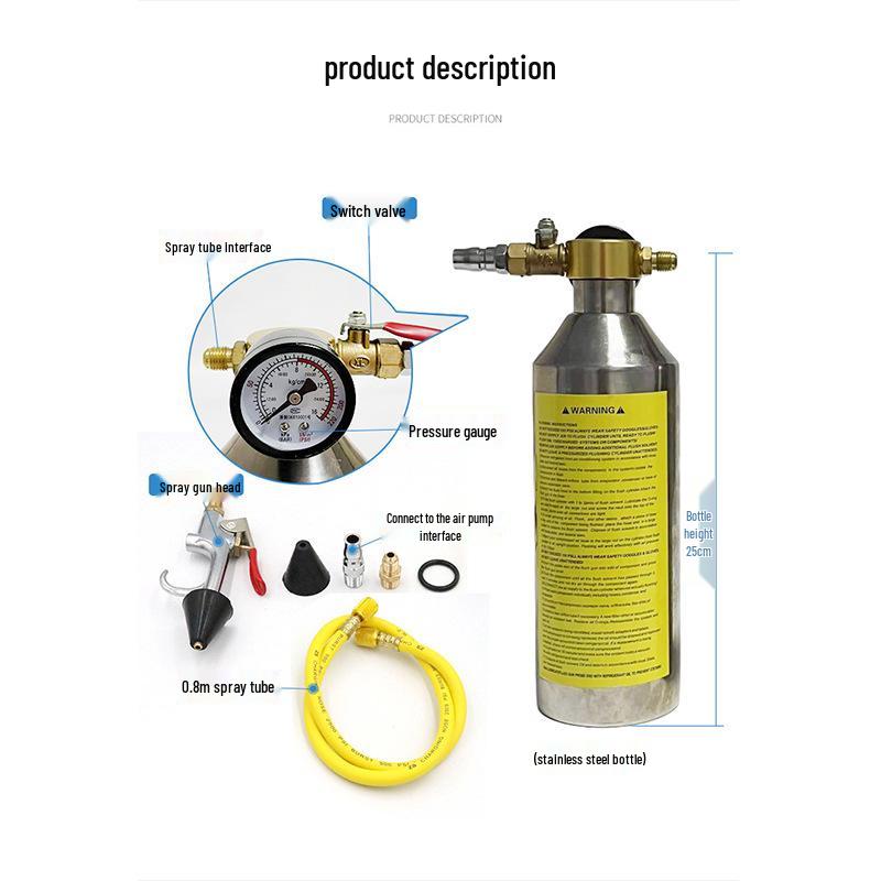Stainless Steel Car A/C Pipe Cleaning Bottle with Pressure Relief Valve for Non-Dismantle Refrigeration System Repair