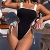 Bikini White Coffee Contrasting Cut-out Shoulder Strap One-piece Swimsuit