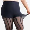 Plus Size Vertical Stripe Jacquard Tights  Sexy See-Through Sheer Stockings  Tummy Control Waistband Gusset Crotch Pantyhose 4Xl