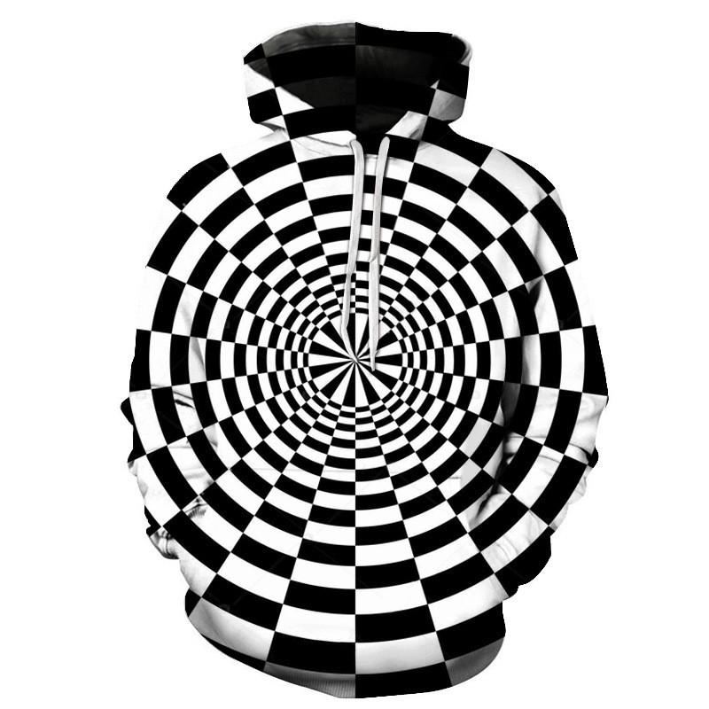Unisex Oversized Hoodie With Black White Abstract Spiral 3D Digital Print Loose Fit Casual Wear