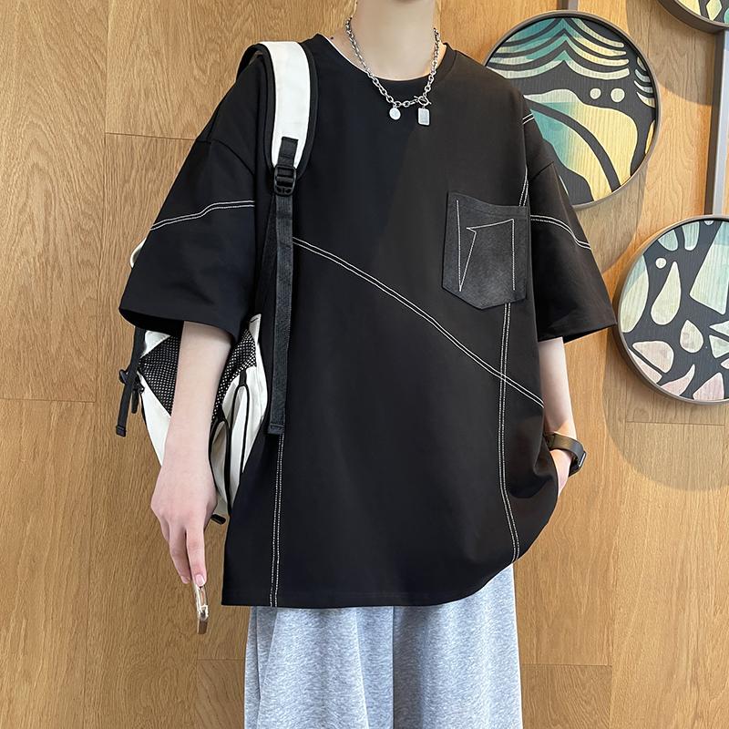 Summer Street Style Casual Fashion Patchwork Pullovers Tee Men Short Sleeve Cotton T-shirt Top