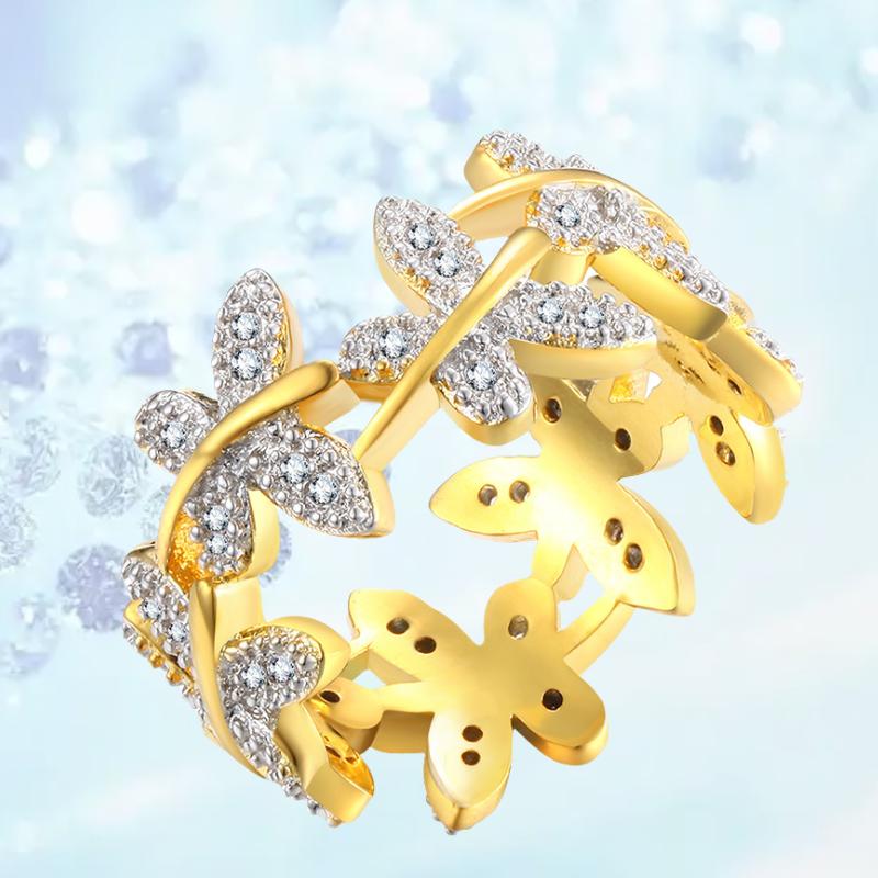 Woman Styling Butterfly Gold Ring Brass Plating Wedding Romantic Fashion Gift