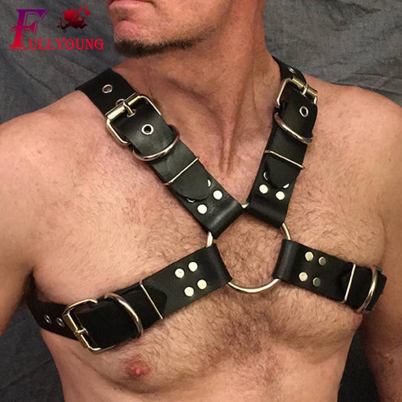 Fullyoung PU Leather Male Chest Harness Bondage Slave Fetish Restraints Straps Belts Sex Products Adult Toys Club Costumes