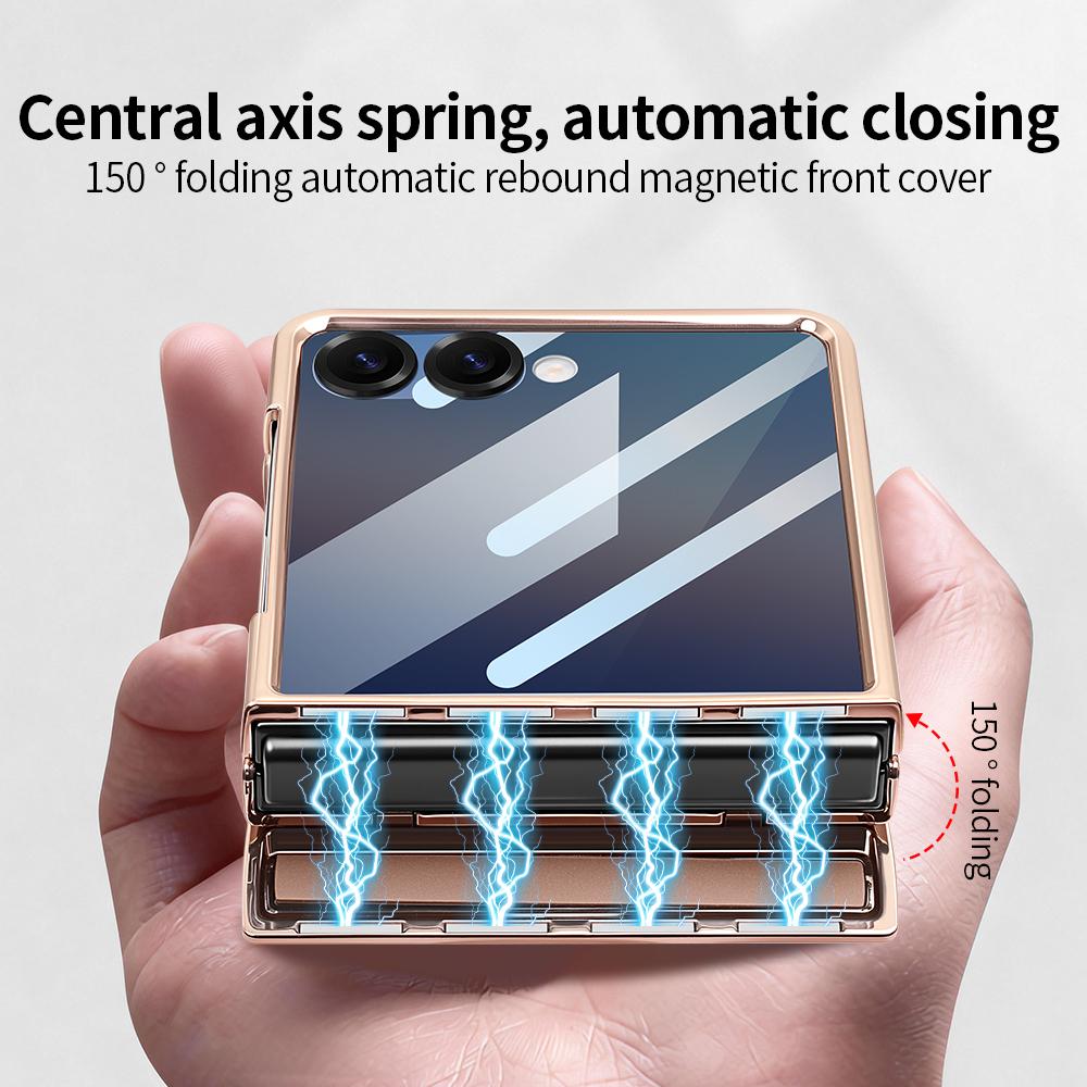 360 Rotating Bracket Luxury Magnetic Case for Samsung Flip 7 6 Full Protection Tempered Glass Screen Protector Kickstand Cover