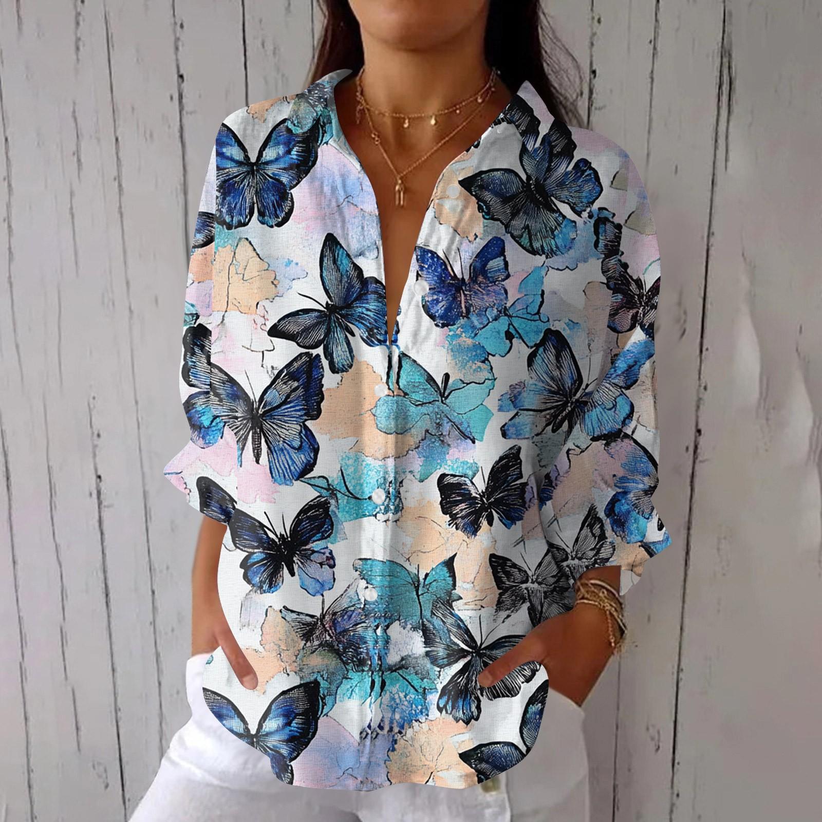 

Женская модная футболка с рукавом 3/4, повседневным лацканом сзади, с цветочным принтом в технике тай-дай S белый