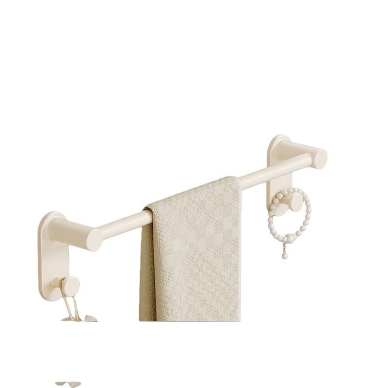 Yimao Cream White Adhesive Bathroom Towel Rack with Hooks