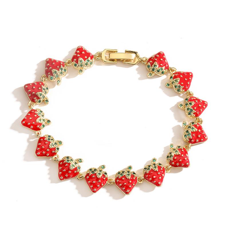 

Sweet Cute and Exquisite Zircon Women s Bracelet Mushroom Strawberry Copper Neutral Accessory Women s Zircon Gift Other