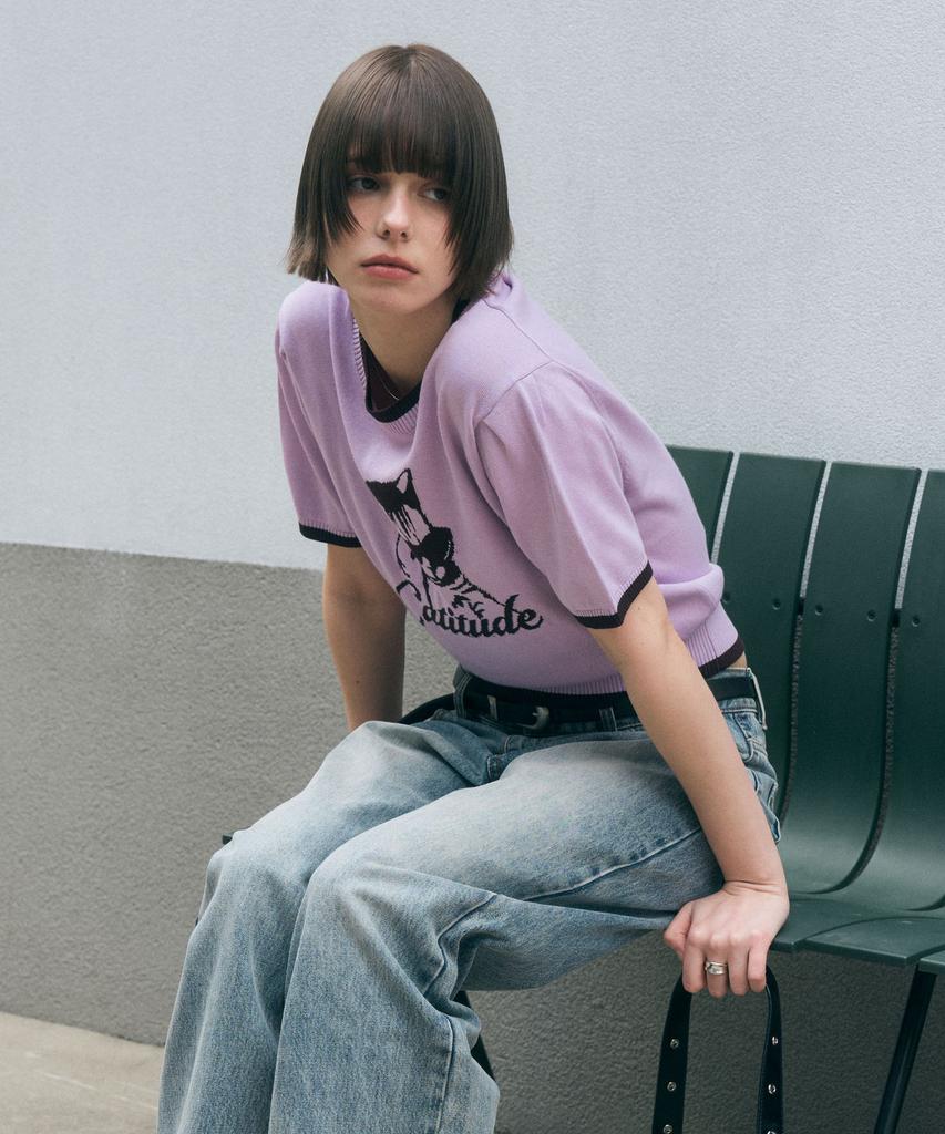 Sekeonmonollogeu W. Cattitude Semi-Crop Half Ringer Knit [Lavender]_Sewkt005Lavender