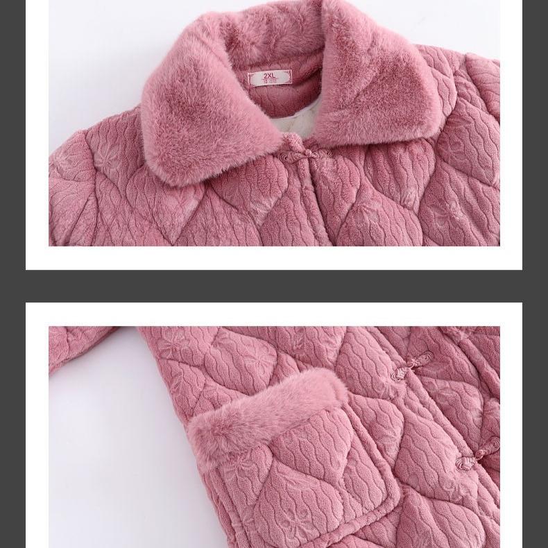 Women's Sleepwear Autumn Winter Coral Fleece Three-layer Padded Pajamas Thickened Plush Flannel Loungewear Set