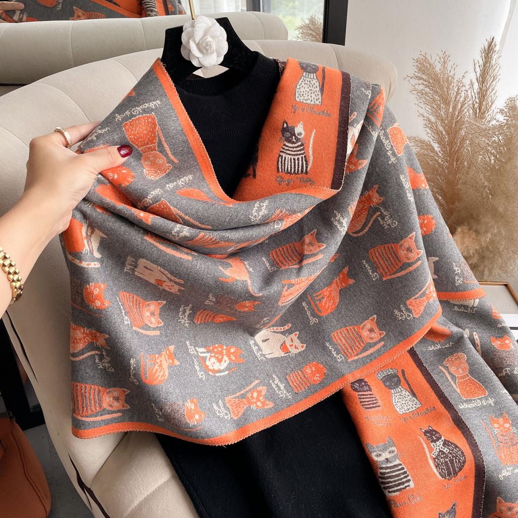 Warm Wool Scarf Women'S Winter Double-Sided Imitation Cashmere Thickened Scarf Air Conditioner Shawl Live Broadcast Explosion