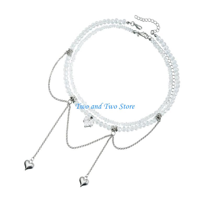 HX6F Graceful Heart Zircon Pendant Necklace Jewelry With Layered Tassels Chain Design China Mainland