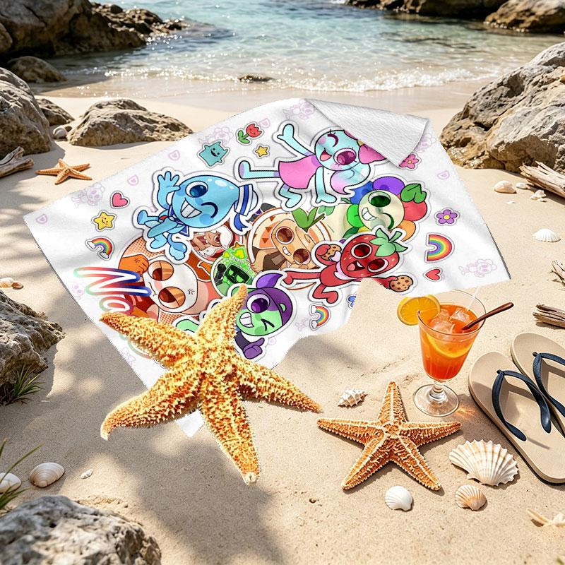 Custom Name Personalized Dandy's World Print Beach Towel, for Trip Camping Beach Party Home Decor, Birthday Gift for Family & Friends
