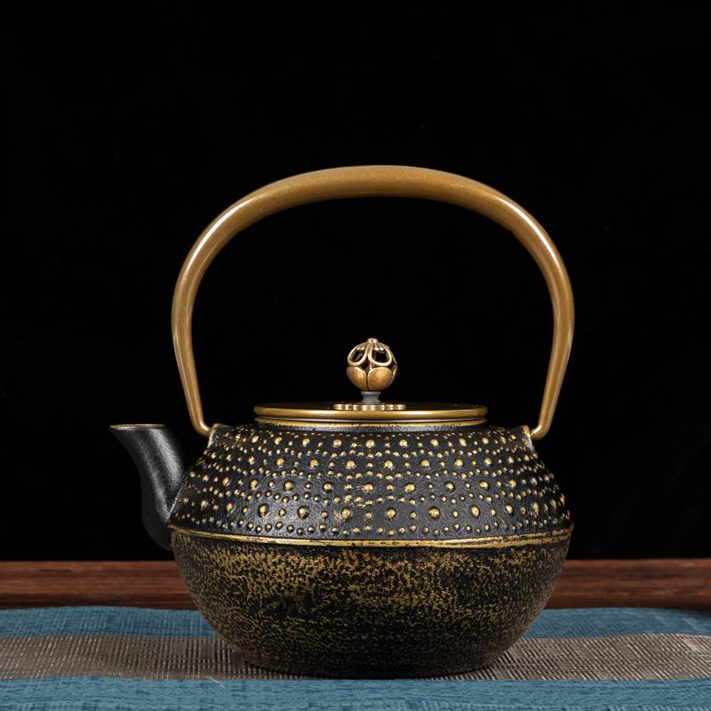 Cast Iron Boiling Teapot for Tea Brewing, Traditional Heating Water Kettle, Charcoal Stove Compatible, Rustic Black