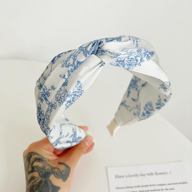 Wide Edge Printed Fabric Hair Accessories Women Cross Headband Simple Hair Hoop Knotted