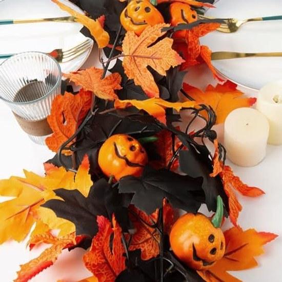 Maple Garland 1 Piece 1.75M Ideal Halloween Decorations Artificial Flowers Autumn Leaves Foliage Pumpkin Spider Fall Thanksgiving Wisteria Photography