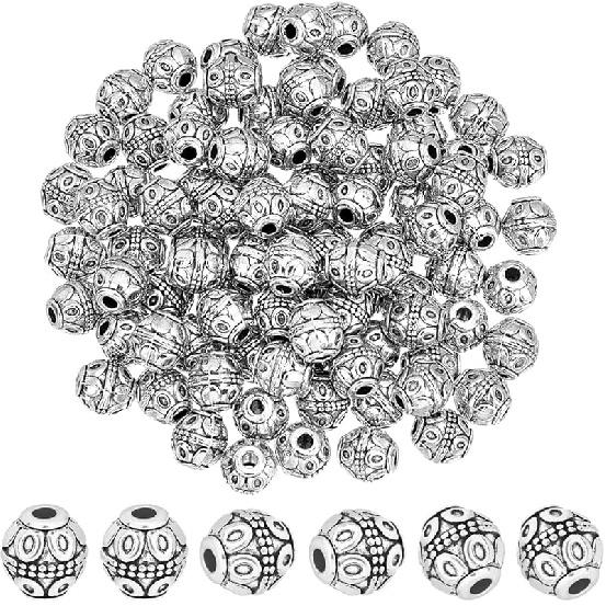 UNICRAFTALE About 100Pcs Tibetan Barrel Beads 7mm Antique Gold Beads Rondelle Spacer Beads with Large Hole Beading Bracelet Making Beads for Bracelet