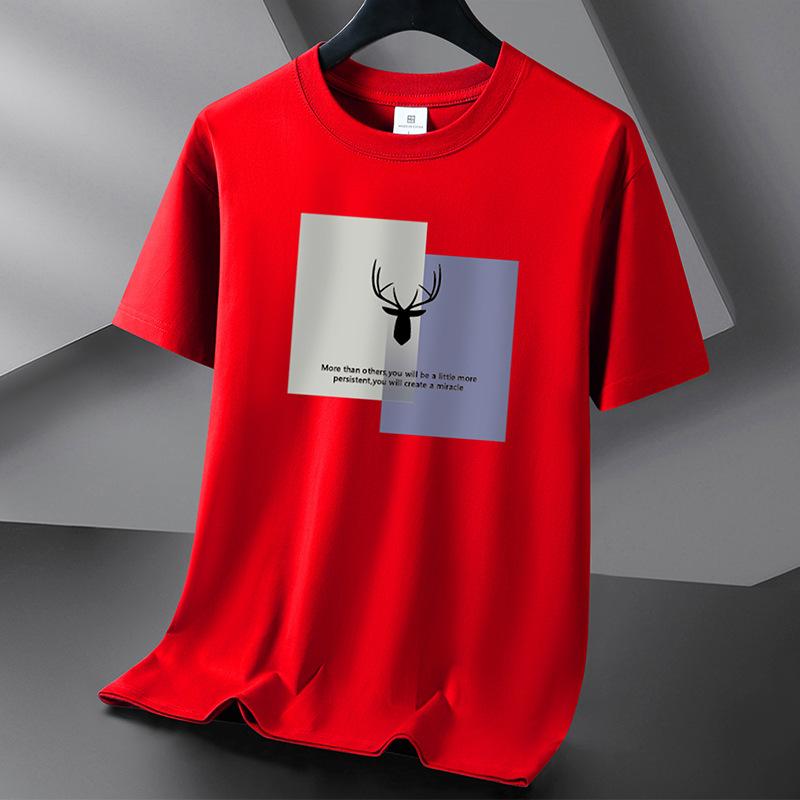 Cotton Men's Fashion Loose Short Sleeve Deer Head Printed Pullover Compassionate T-shirt
