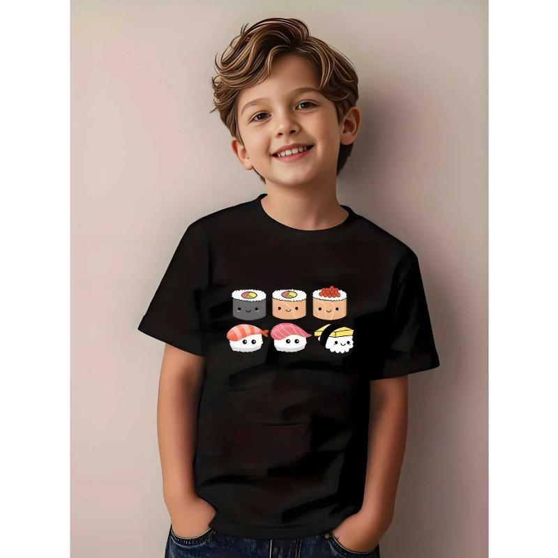 

Европейские размеры Футболка Sushi Boy - Ярко-красная Повседневная летняя футболка с веселым принтом суши, Средняя эластичность, Круглый вырез для повседневной одежды 98cm чёрный