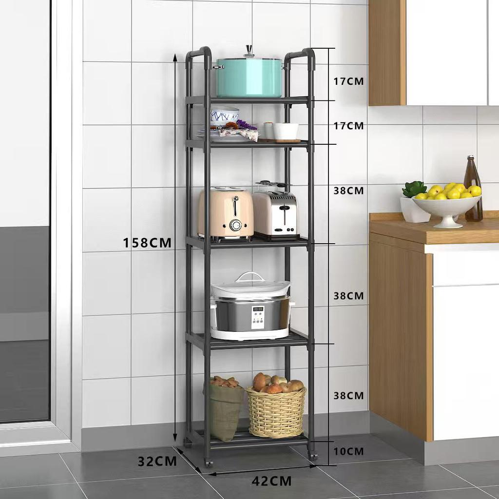 Multi-Layer Floor-Standing Metal Storage Rack for Kitchen and Bathroom