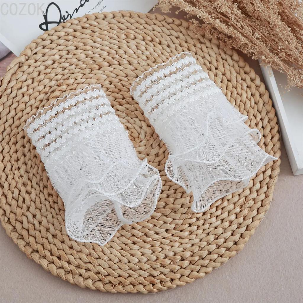 Cross-border Pleated Mesh Lace Sleeves Women's Decorative Cuffs Replacement Fake Sleeves