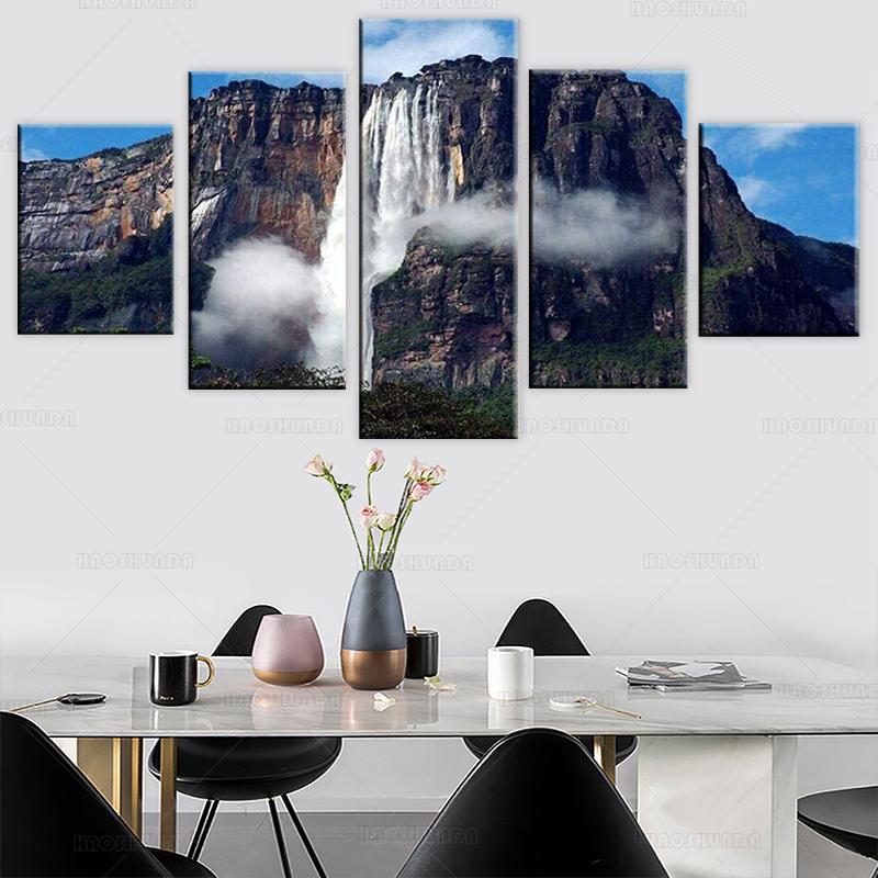

Водопад Ангел Венесуэла 5 Панель Холст Картина Печать Настенный арт Холст Живопись Декор стены для гостиной Плакат Без рамки
